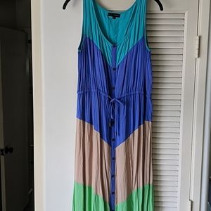 Colorblock Maxi Dress with Drawstring Waist